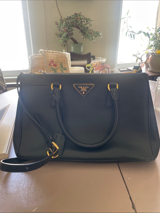 Prada Handbags - Prada Black Saffiano Leather Satchel with Gold Hardware